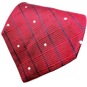 Tommy Hilfiger Men's Tie-57" -Red Blue Stripe Jacquard Silk Necktie -Made in USA